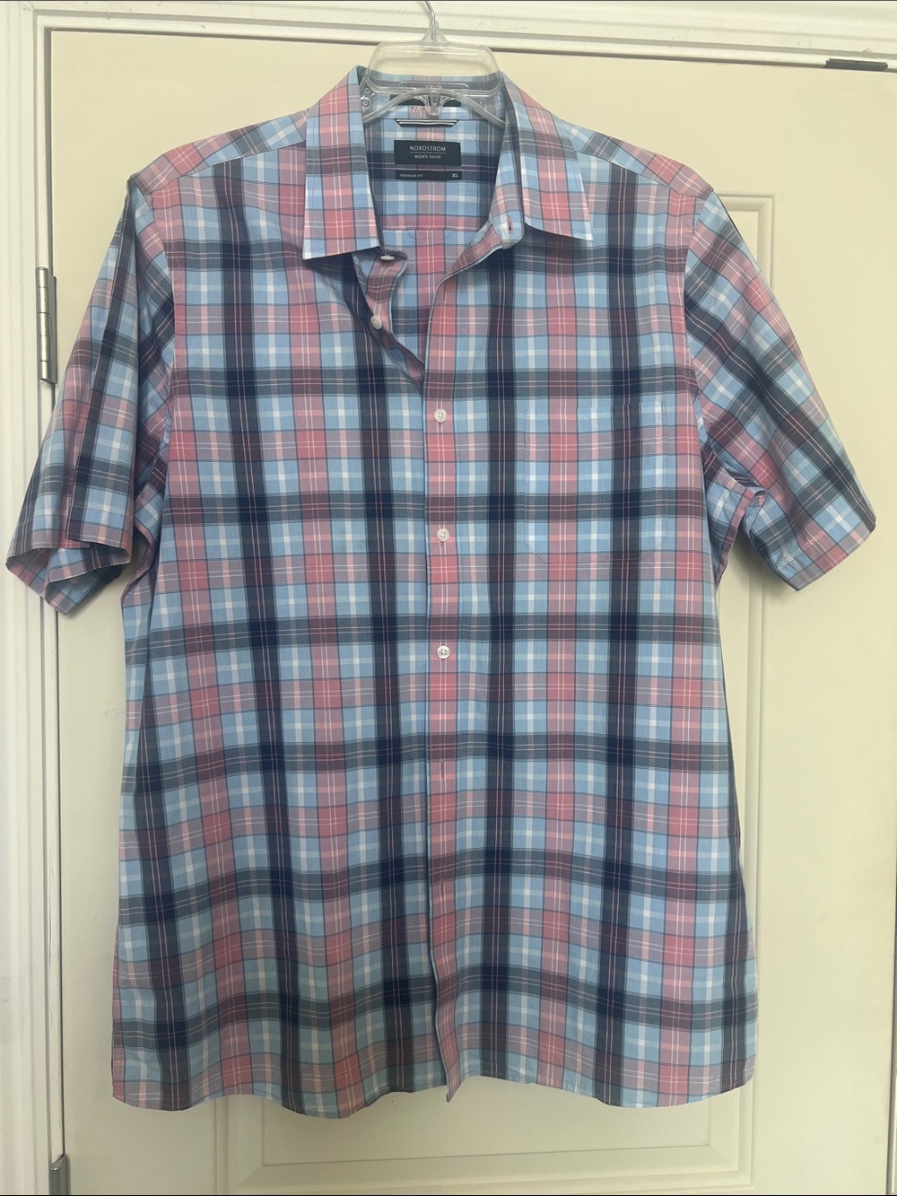 Nordstrom Men’s Short-Sleeve Plaid Button-Down Shirt - Pink, Light Blue & Navy